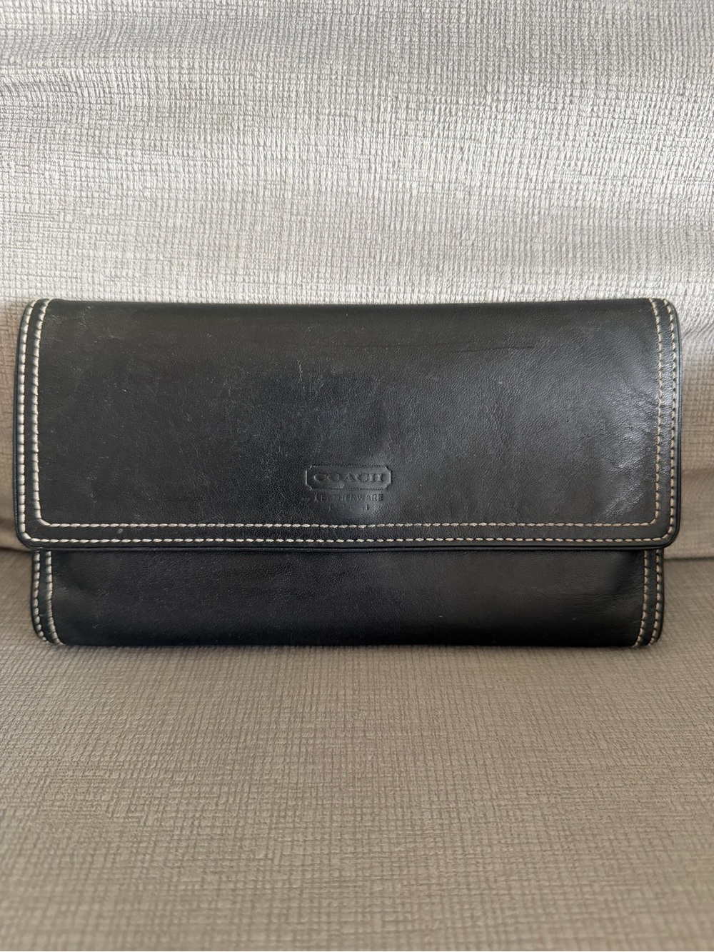 Coach Vintage Black Leather Continental Wallet with checkbook inside